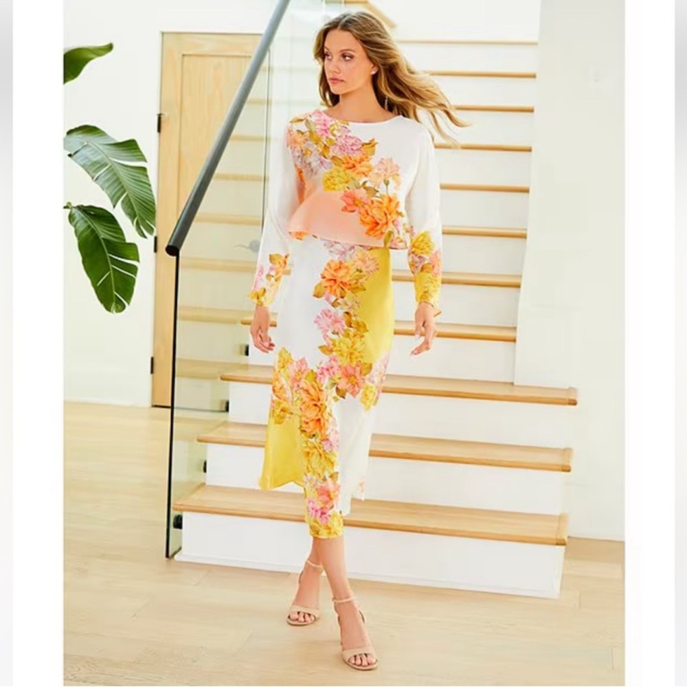 NWT Antonio Melani Coordinating Blakely Satin Floral Midi Skirt